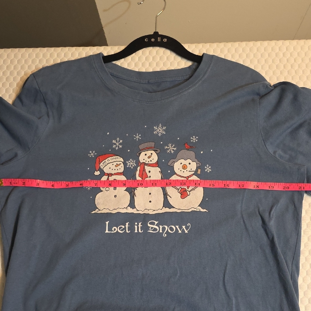 Life is Good Crusher Tee Womens Large Blue Let It Snow Snowman Long Sleeve - Picture 5 of 7